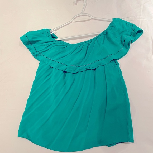 Turquoise Woman’s Off The Shoulder Shirt - Picture 2 of 3